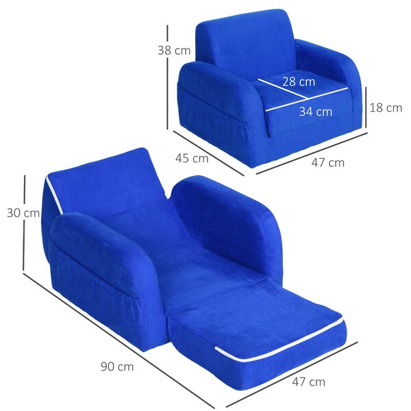 HOMCOM 2 In 1 Kids Children Sofa Chair Bed Folding Couch Soft Flannel Foam Toddler Furniture for 3-4 Years Old Playroom Bedroom Living Room Aosom UK