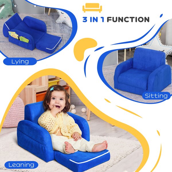 HOMCOM 2 In 1 Kids Children Sofa Chair Bed Folding Couch Soft Flannel Foam Toddler Furniture for 3-4 Years Old Playroom Bedroom Living Room Aosom UK