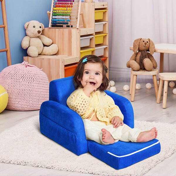 HOMCOM 2 In 1 Kids Children Sofa Chair Bed Folding Couch Soft Flannel Foam Toddler Furniture for 3-4 Years Old Playroom Bedroom Living Room Aosom UK