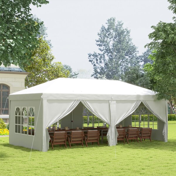 Outsunny 3 x 6m Pop Up Gazebo with Sides, Waterproof Heavy Duty Garden & Camping Shelter with Windows & Storage Bag, White Aosom UK