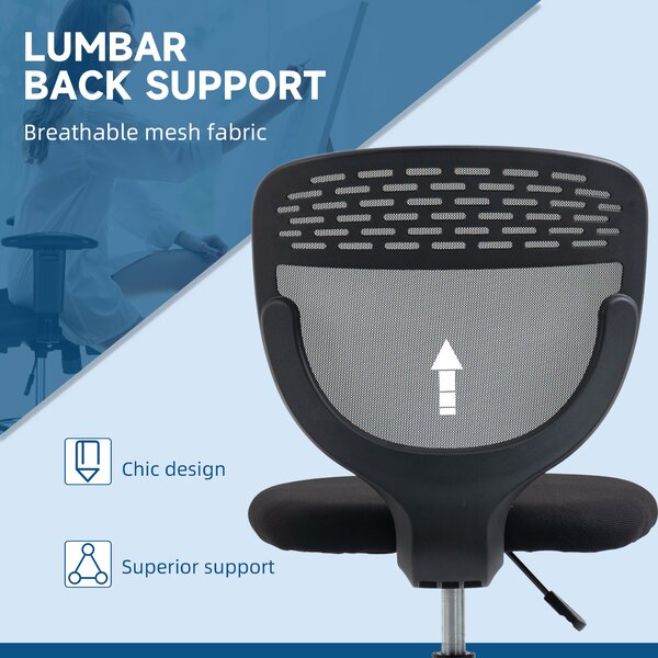 Vinsetto Ergonomic Draughtsman Chair: Armless Swivel Office Chair, Mesh Back with Lumbar Support & Foot Ring, Grey Aosom UK