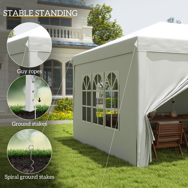 Outsunny 3 x 6m Pop Up Gazebo with Sides, Waterproof Heavy Duty Garden & Camping Shelter with Windows & Storage Bag, White Aosom UK