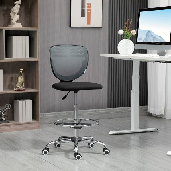 Vinsetto Ergonomic Draughtsman Chair: Armless Swivel Office Chair, Mesh Back with Lumbar Support & Foot Ring, Grey Aosom UK