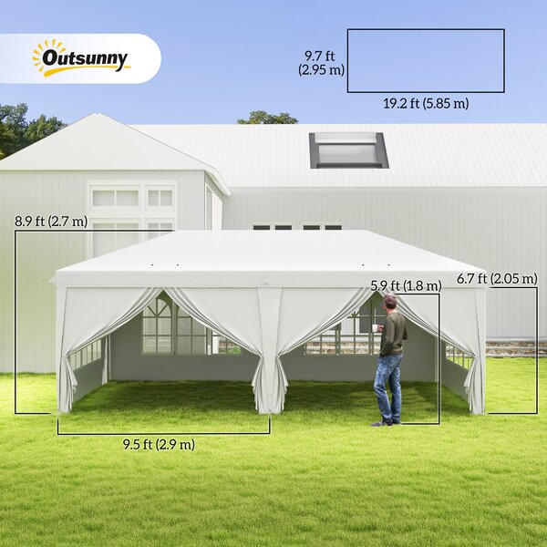 Outsunny 3 x 6m Pop Up Gazebo with Sides, Waterproof Heavy Duty Garden & Camping Shelter with Windows & Storage Bag, White Aosom UK