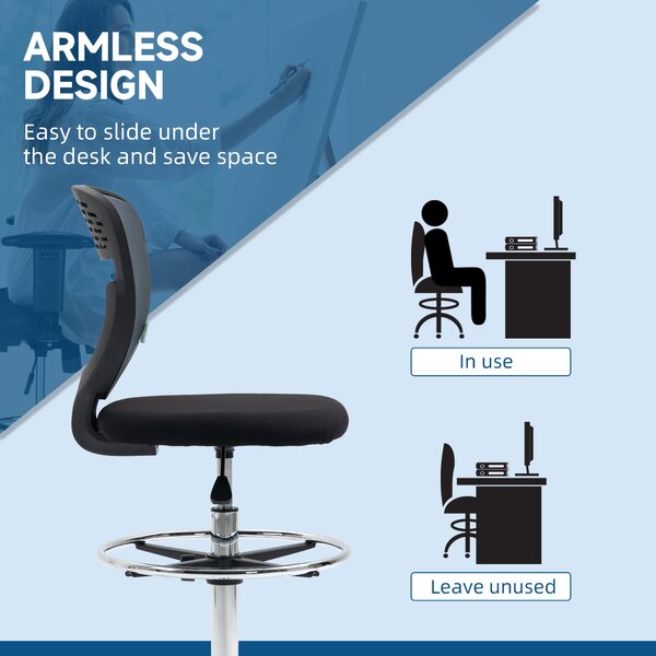 Vinsetto Ergonomic Draughtsman Chair: Armless Swivel Office Chair, Mesh Back with Lumbar Support & Foot Ring, Grey Aosom UK