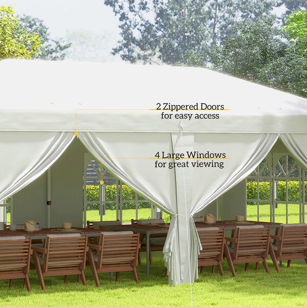 Outsunny 3 x 6m Pop Up Gazebo with Sides, Waterproof Heavy Duty Garden & Camping Shelter with Windows & Storage Bag, White Aosom UK