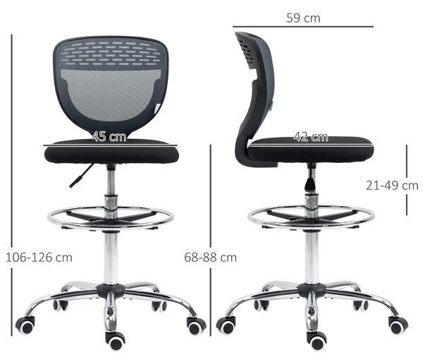 Vinsetto Ergonomic Draughtsman Chair: Armless Swivel Office Chair, Mesh Back with Lumbar Support & Foot Ring, Grey Aosom UK