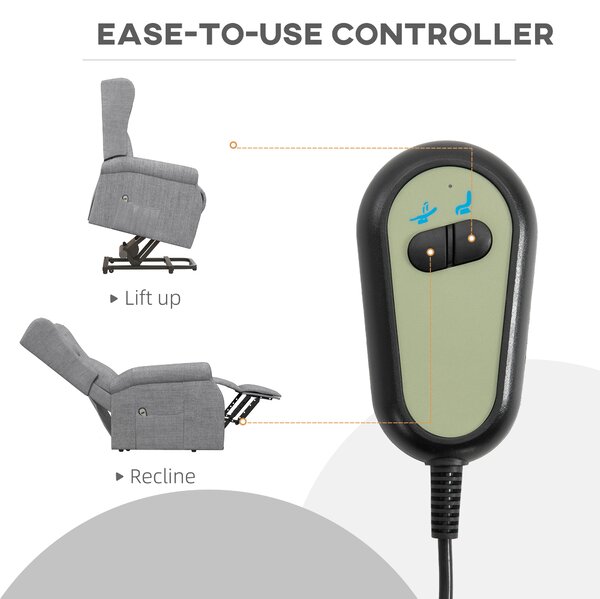 HOMCOM Power Lift Chair for Elderly, Electric Riser Recliner Armchair with Remote Control, Grey Aosom UK