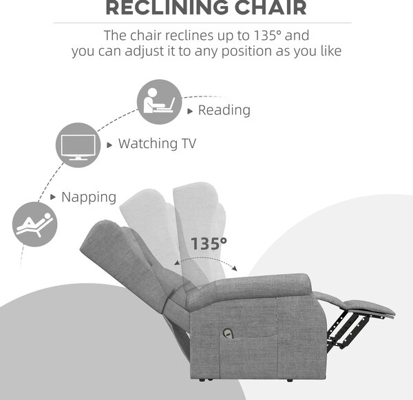 HOMCOM Power Lift Chair for Elderly, Electric Riser Recliner Armchair with Remote Control, Grey Aosom UK