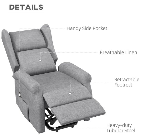 HOMCOM Power Lift Chair for Elderly, Electric Riser Recliner Armchair with Remote Control, Grey Aosom UK