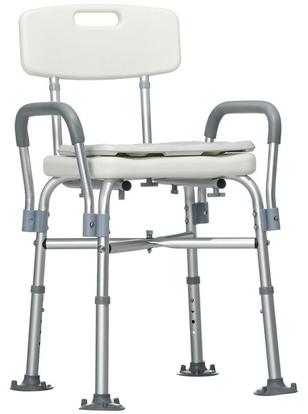 HOMCOM Shower Stool: Adjustable Aluminium Bath Chair with Backrest, Armrests, Detachable Padded Seat, Non-Slip, Whitewater
