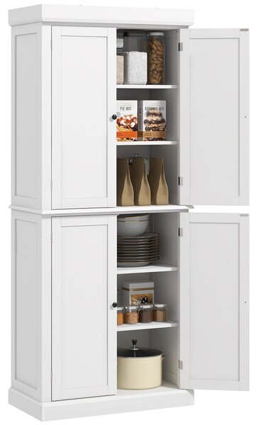 HOMCOM Freestanding Kitchen Cupboard with 4 Doors, Storage Cabinet with 6-Tier Shelving and 4 Adjustable Shelves, White