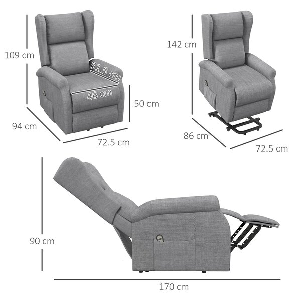 HOMCOM Power Lift Chair for Elderly, Electric Riser Recliner Armchair with Remote Control, Grey Aosom UK