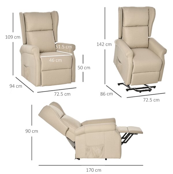 HOMCOM Electric Recliner Armchair for Elderly with Remote Control, Fabric Riser Recliner Chair, Beige Aosom UK