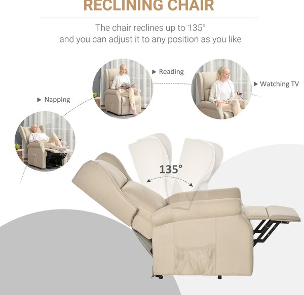 HOMCOM Electric Recliner Armchair for Elderly with Remote Control, Fabric Riser Recliner Chair, Beige Aosom UK