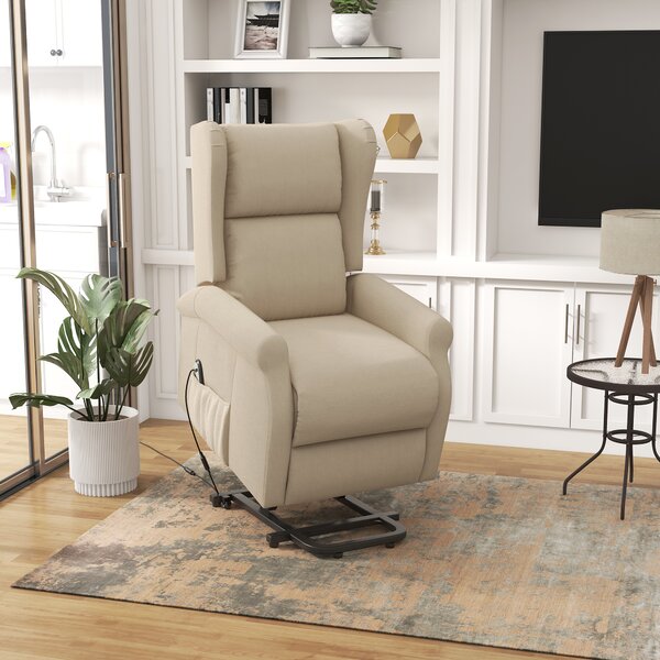 HOMCOM Electric Recliner Armchair for Elderly with Remote Control, Fabric Riser Recliner Chair, Beige Aosom UK