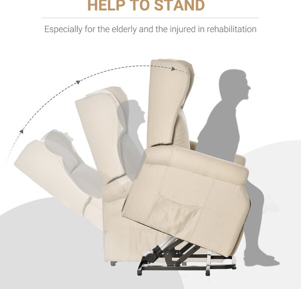 HOMCOM Electric Recliner Armchair for Elderly with Remote Control, Fabric Riser Recliner Chair, Beige Aosom UK