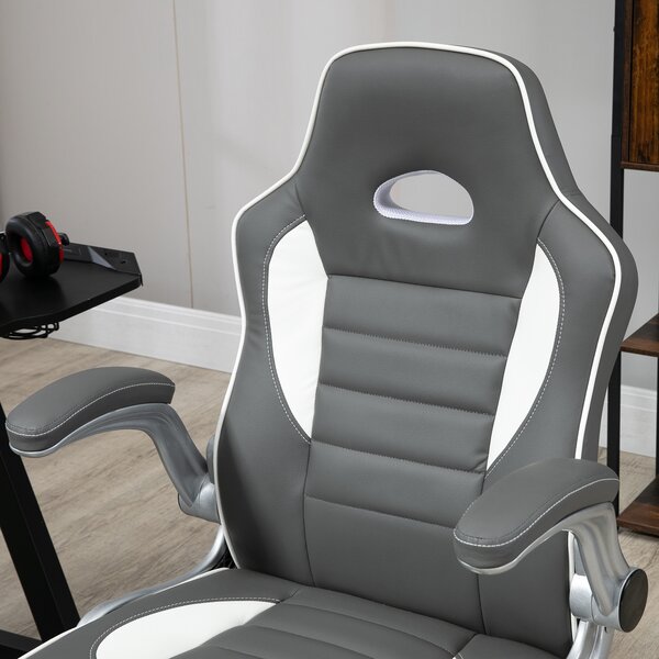Vinsetto Home Office Chair, PU Leather Racing Chair with 90° Flip-up Armrest, Adjustable Height and Rolling Wheels, Grey Aosom UK