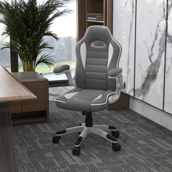 Vinsetto Home Office Chair, PU Leather Racing Chair with 90° Flip-up Armrest, Adjustable Height and Rolling Wheels, Grey Aosom UK