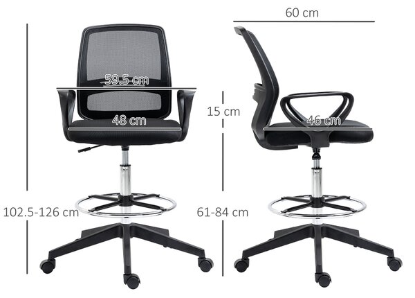 Vinsetto Ergonomic Mesh Back Draughtsman Chairs Tall Office Chair with Adjustable Height and Footrest 360° Swivel, Set of 5 Aosom UK