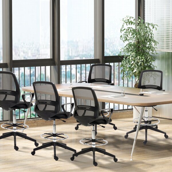 Vinsetto Ergonomic Mesh Back Draughtsman Chairs Tall Office Chair with Adjustable Height and Footrest 360° Swivel, Set of 5 Aosom UK