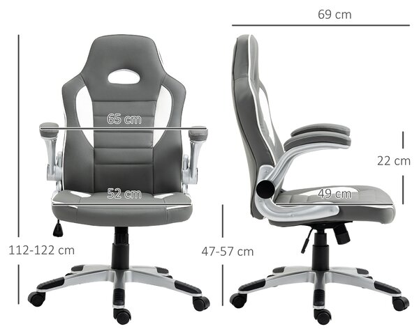 Vinsetto Home Office Chair, PU Leather Racing Chair with 90° Flip-up Armrest, Adjustable Height and Rolling Wheels, Grey Aosom UK