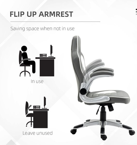 Vinsetto Home Office Chair, PU Leather Racing Chair with 90° Flip-up Armrest, Adjustable Height and Rolling Wheels, Grey Aosom UK