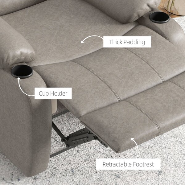 HOMCOM Microfibre Recliner Armchair, with Adjustable Leg Rest, Cup Holder, Cat Scratch Resistant Fabric, for Home Living Room, Brown