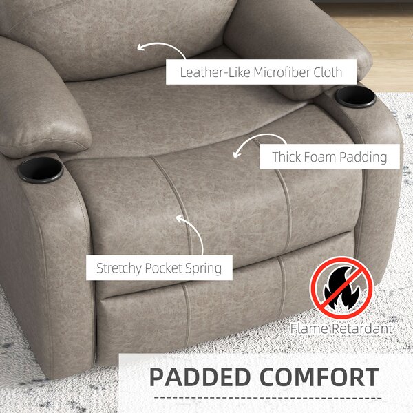 HOMCOM Microfibre Recliner Armchair, with Adjustable Leg Rest, Cup Holder, Cat Scratch Resistant Fabric, for Home Living Room, Brown