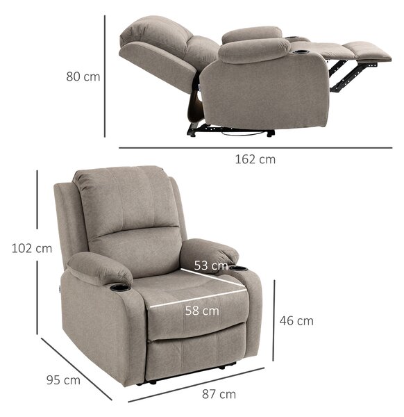 HOMCOM Microfibre Recliner Armchair, with Adjustable Leg Rest, Cup Holder, Cat Scratch Resistant Fabric, for Home Living Room, Brown