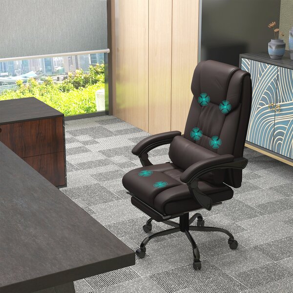 Vinsetto Executive Chair with 6-Point Massage, Recliner with Remote Control, Swivel Wheels & Footrest, PU Leather, Brown Aosom UK