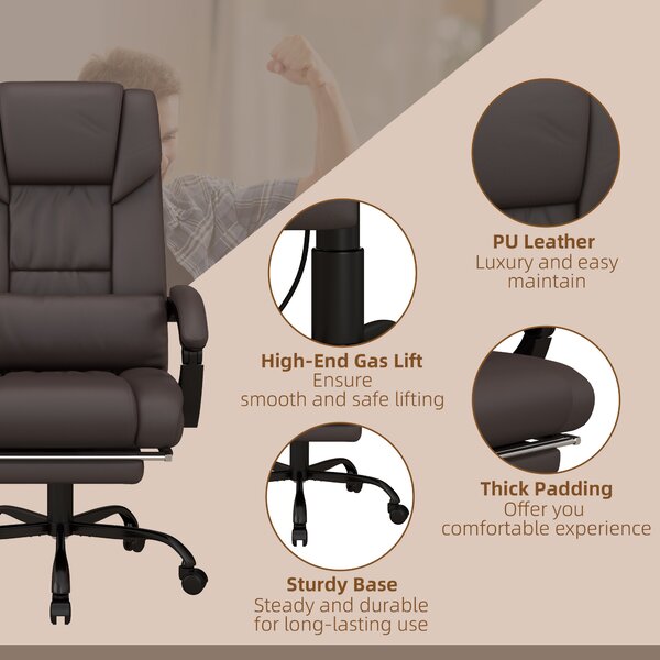 Vinsetto Executive Chair with 6-Point Massage, Recliner with Remote Control, Swivel Wheels & Footrest, PU Leather, Brown Aosom UK