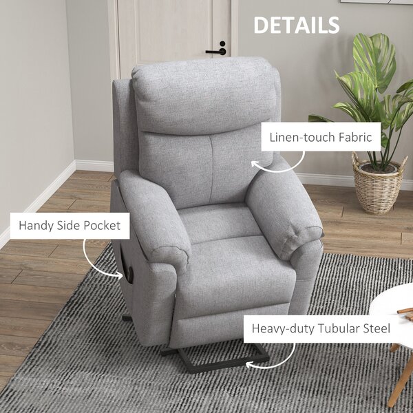 HOMCOM Power Lift Chair Electric Riser Recliner for Elderly, Linen Fabric Sofa Lounge Armchair with Remote Control and Side Pocket, Cat Scratch Anti, Grey