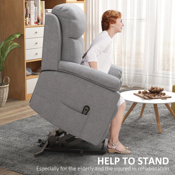 HOMCOM Power Lift Chair Electric Riser Recliner for Elderly, Linen Fabric Sofa Lounge Armchair with Remote Control and Side Pocket, Cat Scratch Anti, Grey