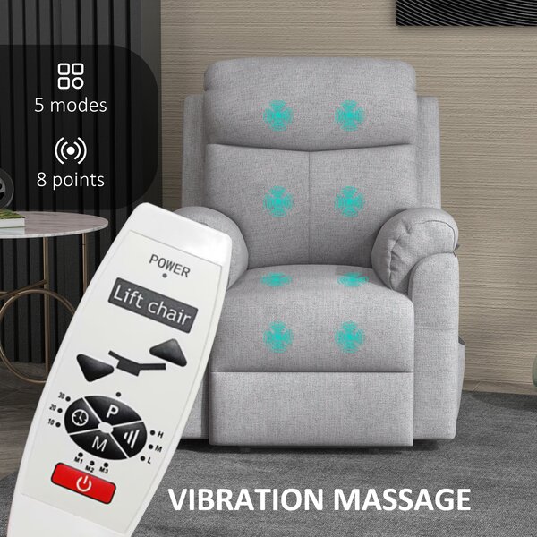 HOMCOM Power Lift Chair Electric Riser Recliner for Elderly, Linen Fabric Sofa Lounge Armchair with Remote Control and Side Pocket, Cat Scratch Anti, Grey