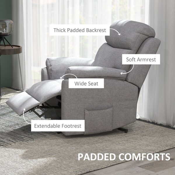 HOMCOM Power Lift Chair Electric Riser Recliner for Elderly, Linen Fabric Sofa Lounge Armchair with Remote Control and Side Pocket, Cat Scratch Anti, Grey