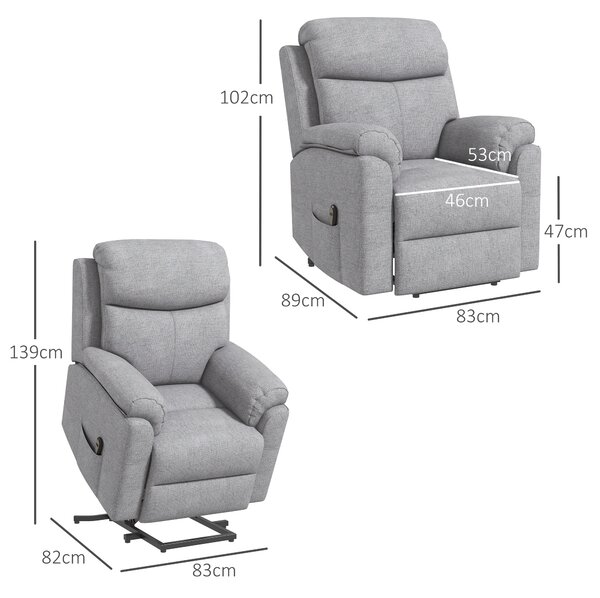 HOMCOM Power Lift Chair Electric Riser Recliner for Elderly, Linen Fabric Sofa Lounge Armchair with Remote Control and Side Pocket, Cat Scratch Anti, Grey