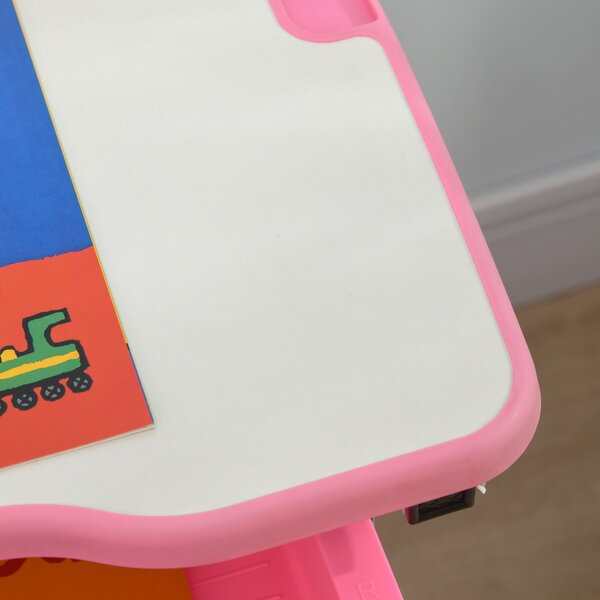 HOMCOM Adjustable Kids Desk and Chair Set, Student Writing Desk with Drawer, Pen Slot, Hook, Pink Aosom UK