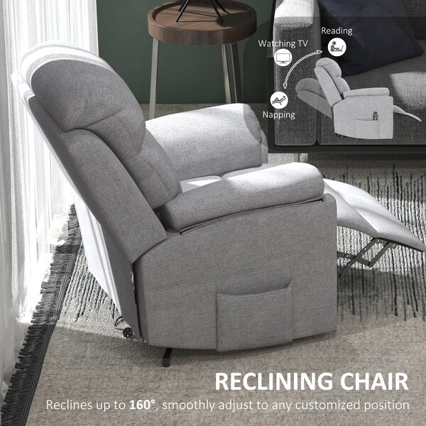 HOMCOM Power Lift Chair Electric Riser Recliner for Elderly, Linen Fabric Sofa Lounge Armchair with Remote Control and Side Pocket, Cat Scratch Anti, Grey