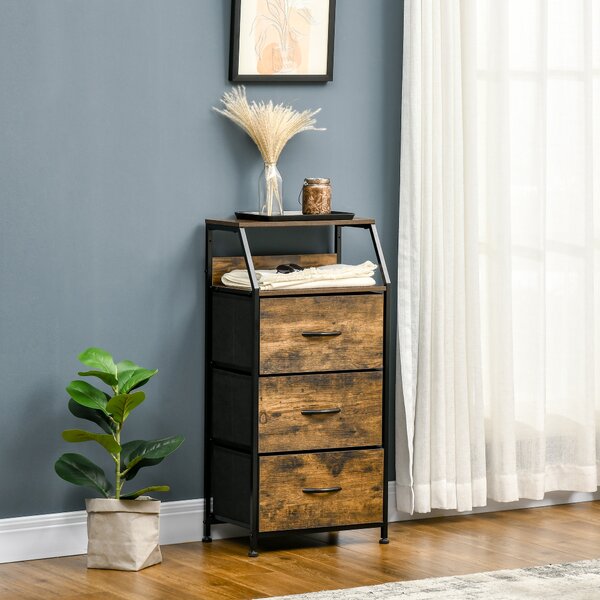 HOMCOM Industrial Storage Cabinet, Fabric Chest of Drawers with Display Shelves, 3 Drawers Storage Unit for Living Room, Rustic Brown Aosom UK