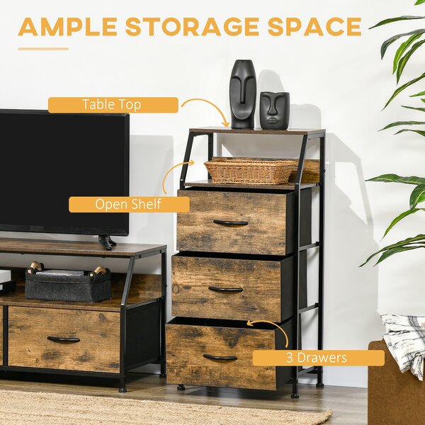HOMCOM Industrial Storage Cabinet, Fabric Chest of Drawers with Display Shelves, 3 Drawers Storage Unit for Living Room, Rustic Brown Aosom UK
