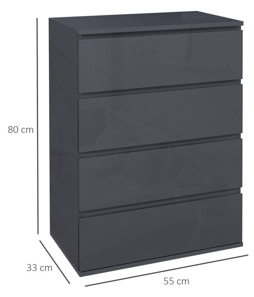 HOMCOM Modern High Gloss Chest of Drawers, 4-Drawer Bedroom Storage Dresser, Stylish Furniture Aosom UK
