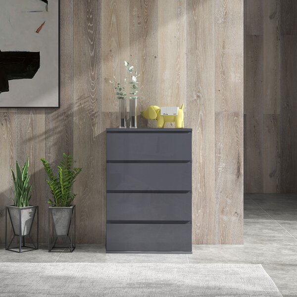 HOMCOM Modern High Gloss Chest of Drawers, 4-Drawer Bedroom Storage Dresser, Stylish Furniture Aosom UK