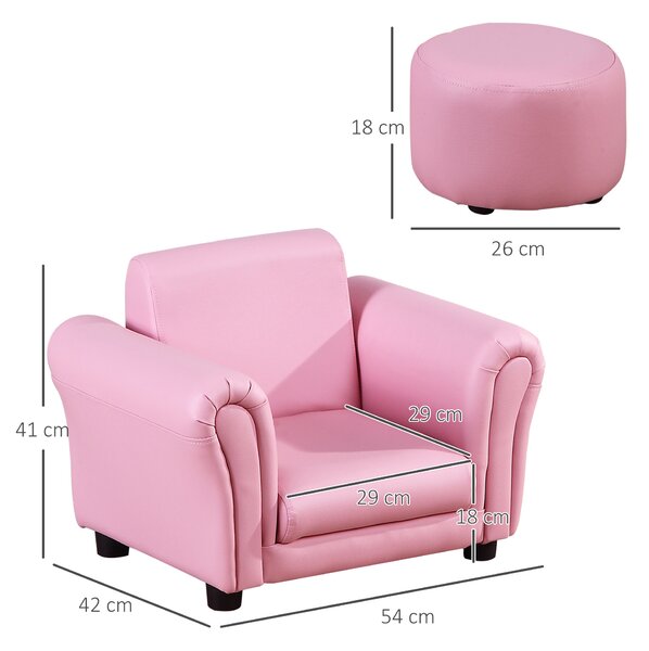 HOMCOM Toddler Chair Single Seater Kids Sofa Set Children Couch Seating Game Chair Seat Armchair w/ Free Footstool (Pink)