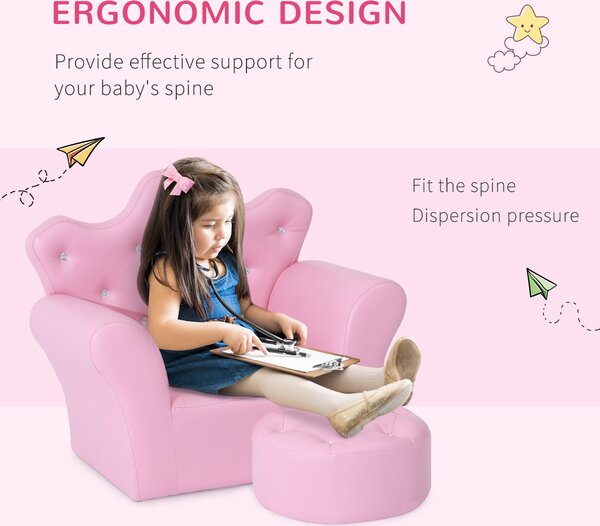 HOMCOM Children Kids Sofa Set Armchair Chair Seat with Free Footstool PU Leather Pink