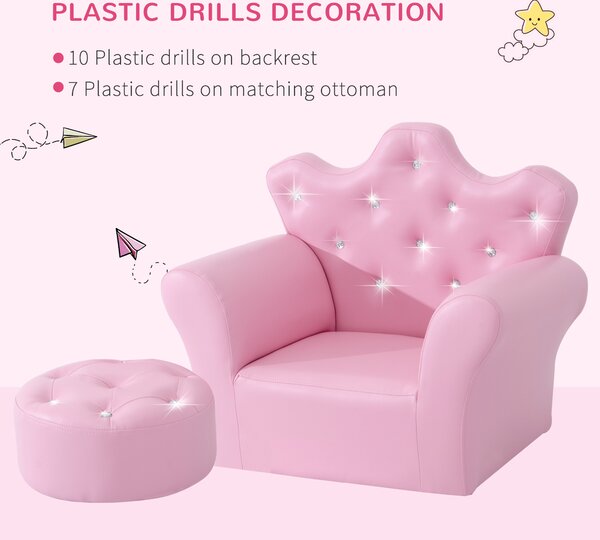 HOMCOM Children Kids Sofa Set Armchair Chair Seat with Free Footstool PU Leather Pink