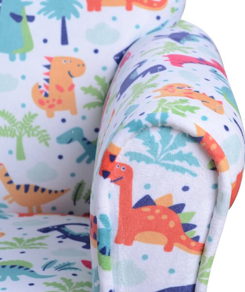HOMCOM Children Armchair Kids Sofa Tub Chair Seat Cartoon Dinosaur Pattern Bedroom Flannel Wooden Frame Non-slip Playroom Seater Aosom UK