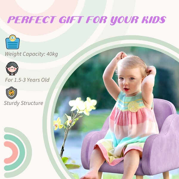ZONEKIZ Cloud Shape Toddler Armchair, Ergonomically Designed Kids Chair, Children Playroom Mini Sofa for Relaxing for Ages 1.5-5 Years Aosom UK