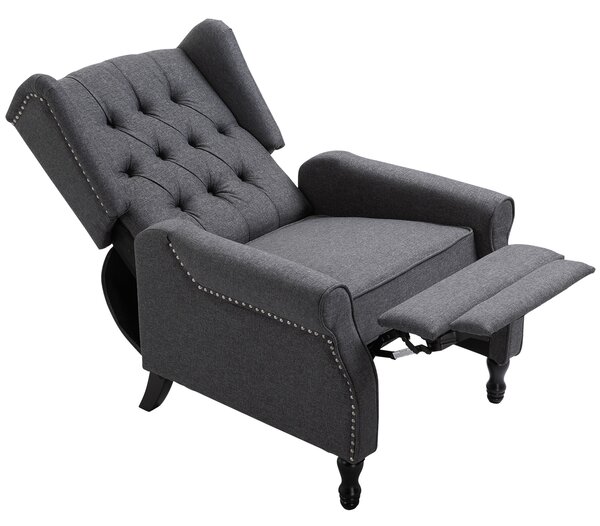 HOMCOM Recliner Armchair for Living Room, Reclining Chair, Wingback Chair with Button Tufted Back and Footrest, Dark Grey