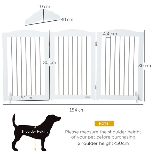 PawHut Foldable Dog Gate, Wooden Freestanding Pet Gate with 2 Support Feet, Dog Barrier for Doorways, Stairs, Halls - White Aosom UK